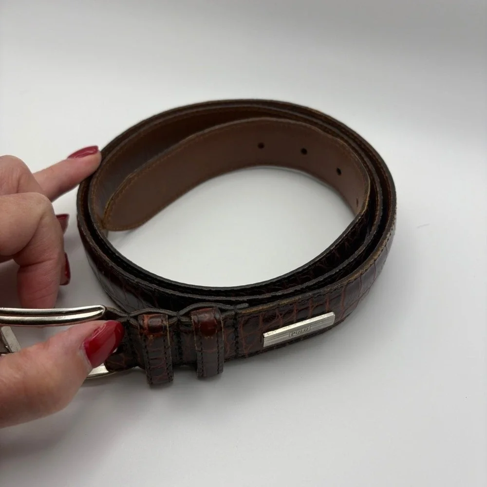 Polo Ralph Lauren Mens Brown Croc Embossed Leather Belt Size 40 Made in USA